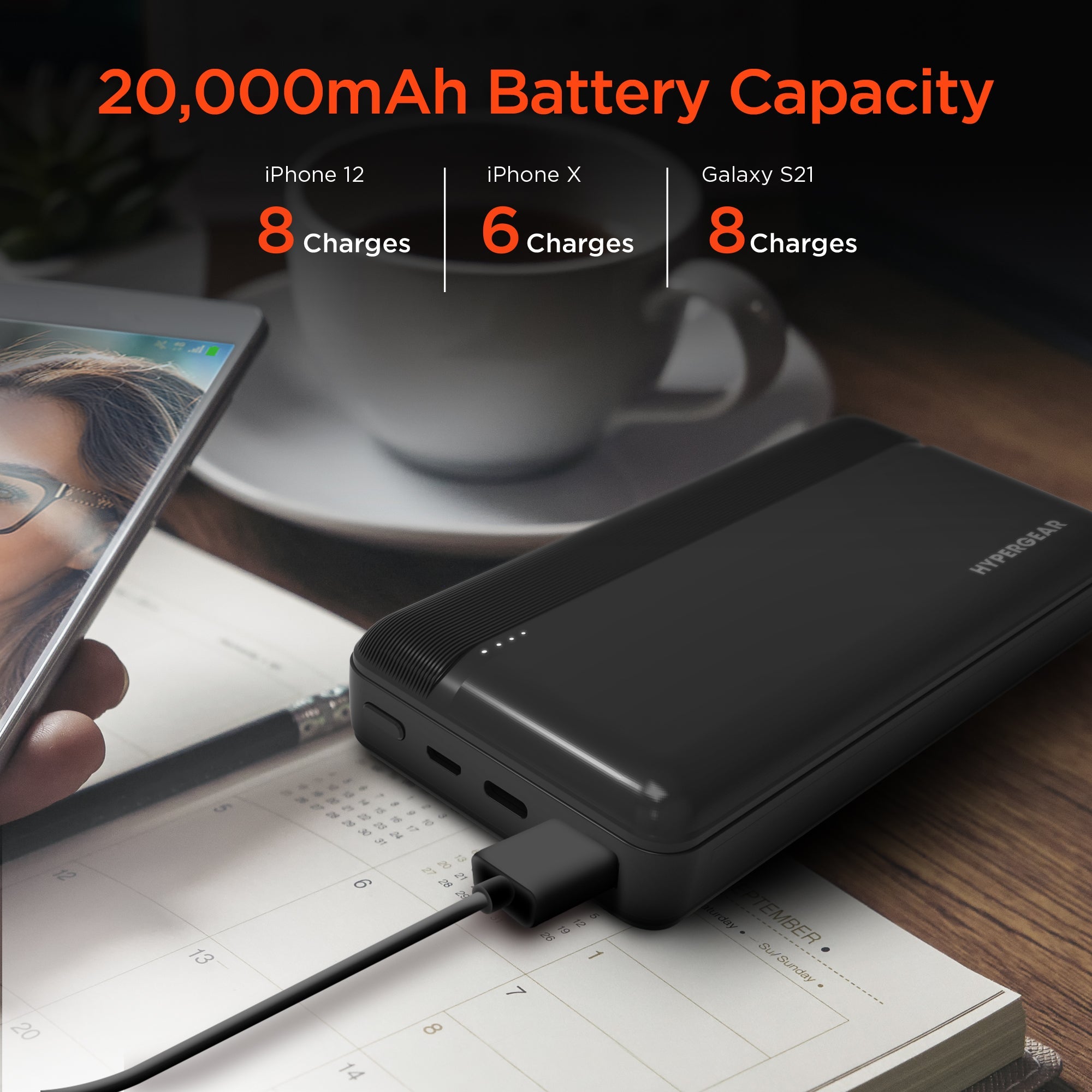 HyperGear 20000mAh power bank with 20W USB-C PD fast charging, additional view