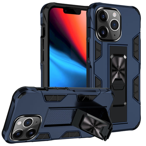 GritCase heavy duty magnetic armor case for iPhone 13 Pro Max in navy blue, front view with kickstand