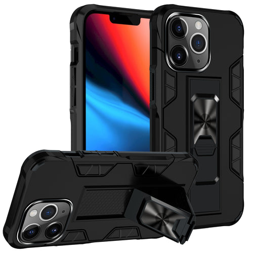GritCase heavy duty magnetic armor case for iPhone 13 Pro Max in black, front view with kickstand