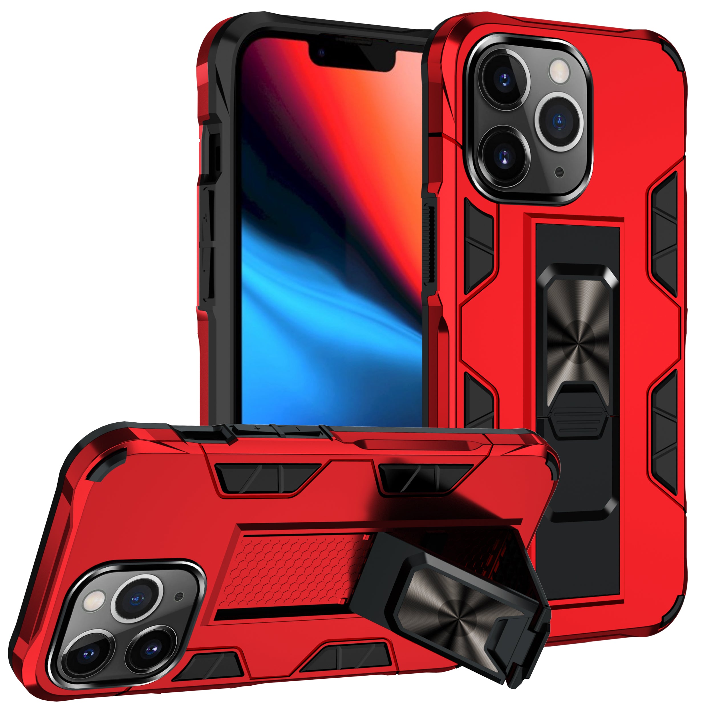 GritCase heavy duty magnetic armor case for iPhone 13 Pro Max in red, front view with kickstand